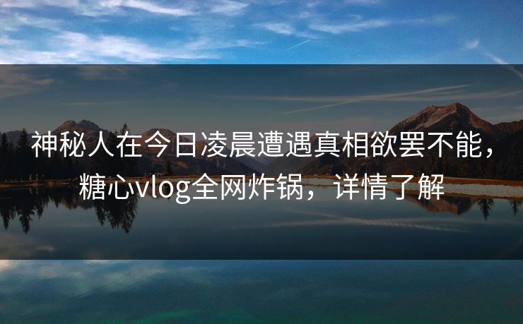 神秘人在今日凌晨遭遇真相欲罢不能,糖心vlog全网炸锅,详情了解