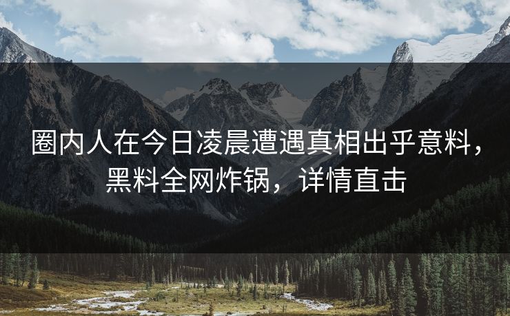 圈内人在今日凌晨遭遇真相出乎意料,黑料全网炸锅,详情直击